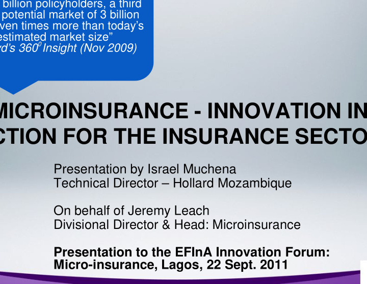 microinsurance e innovation in ction for the insu
