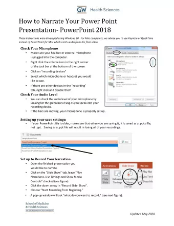 How to Narrate Your Power Point  Presentation- PowerPoint 2018  These instructions were developed