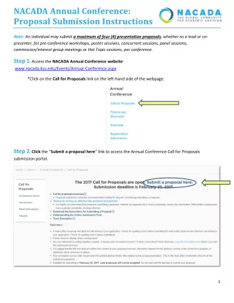NACADA Annual Conference: Proposal Submission Instructions Note: An individual may submit a maximum