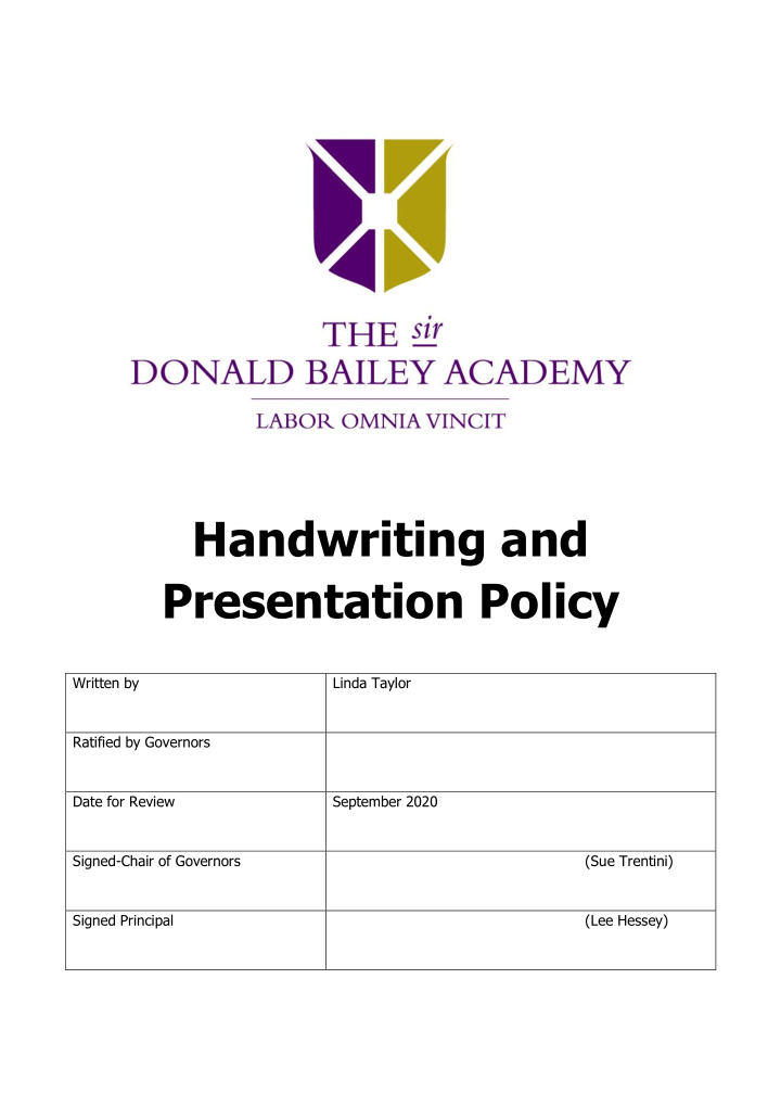 handwriting and presentation policy