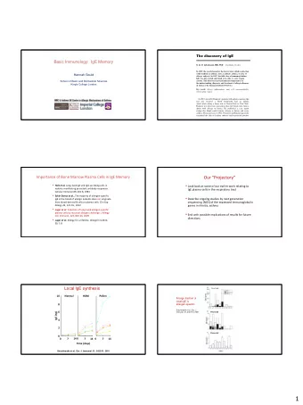1  Relevance of local IgE synthesis  The ontogeny of memory IgE plasma cells  Rate of IgE