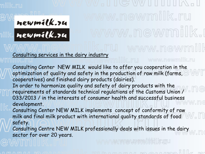 consulting services in the dairy industry consulting