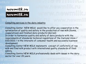 Consulting services in the dairy industry  Consulting Center  NEW MILK  would like to offer you