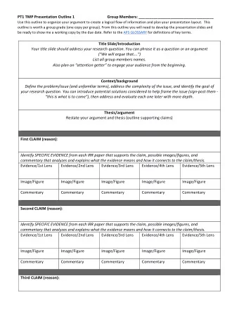 PT1 TMP Presentation Outline 1 Group Members: ___________________________________  Use this outline