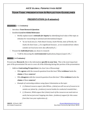 Team Task: presentation &amp; Reflection Guidelines PRESENTATION (6-8 minutes) :  BEGINNING (~ 1-2