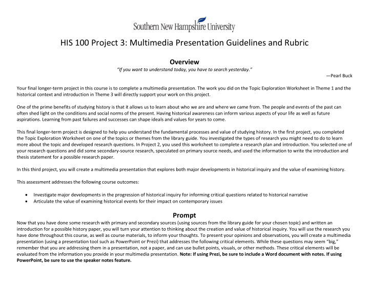 his 100 project 3 multimedia presentation guidelines and
