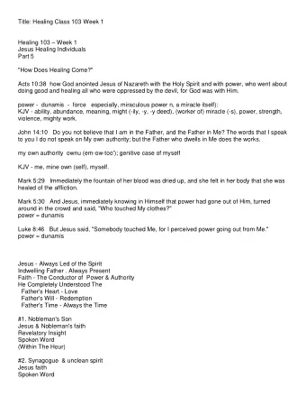 Title: Healing Class 103 Week 1 Healing 103  Week 1  Jesus Healing Individuals  Part 5