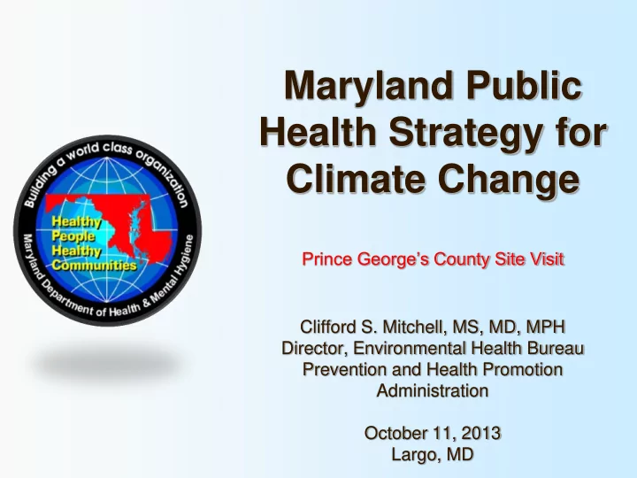 maryland public health strategy for climate change prince