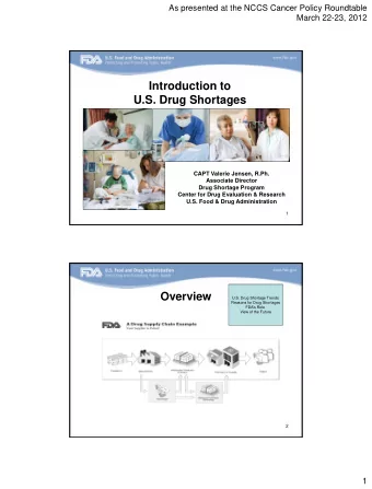 Introduction to U.S. Drug Shortages  CAPT Valerie Jensen, R.Ph.  Associate Director  Drug Shortage