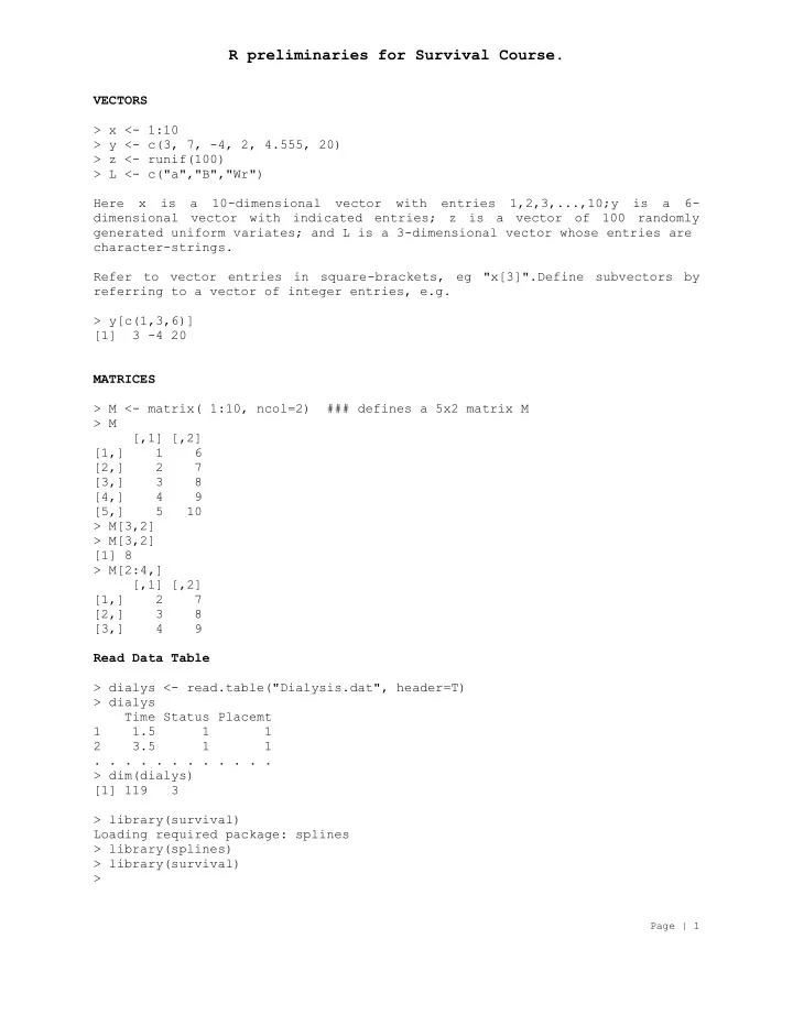 r preliminaries for survival course