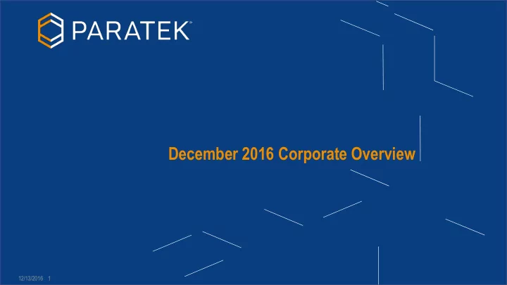 december 2016 corporate overview