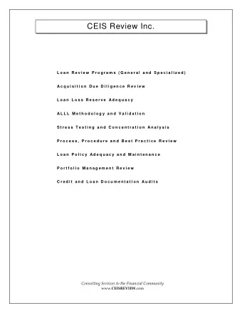 CEIS Review Inc.  L o a n  R e v i e w  P r o g r a m s  ( G e n e r a l  a n d  S p e c i a l i z