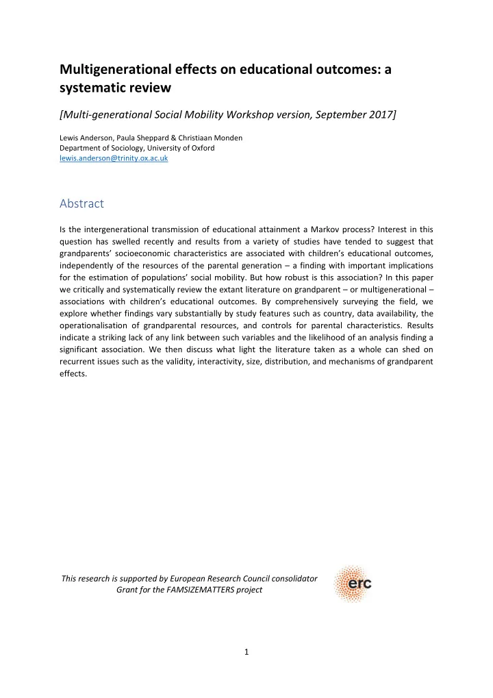 multigenerational effects on educational outcomes a