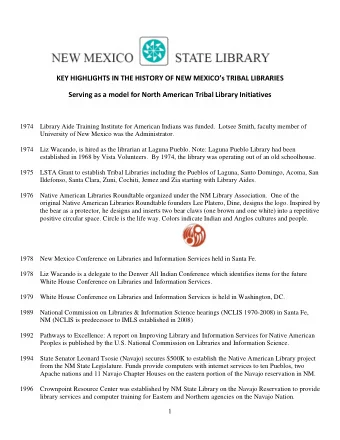 KEY HIGHLIGHTS IN THE HISTORY OF NEW MEXICOs TRIBAL LIBRARIES  Serving as a model for North