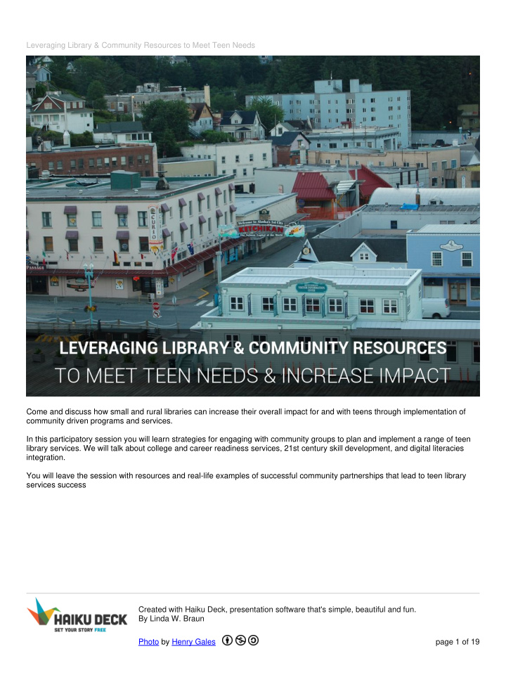 leveraging library community resources to meet teen needs