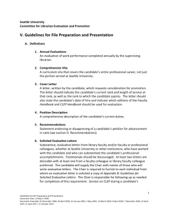 V. Guidelines for File Preparation and Presentation A. Definitions 1. Annual Evaluations  An