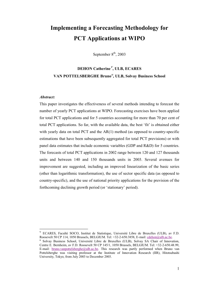 implementing a forecasting methodology for pct