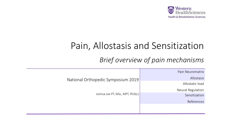 pain allostasis and sensitization