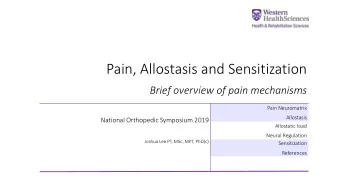 Pain, Allostasis and Sensitization  Brief overview of pain mechanisms  Pain Neuromatrix  Allostasis