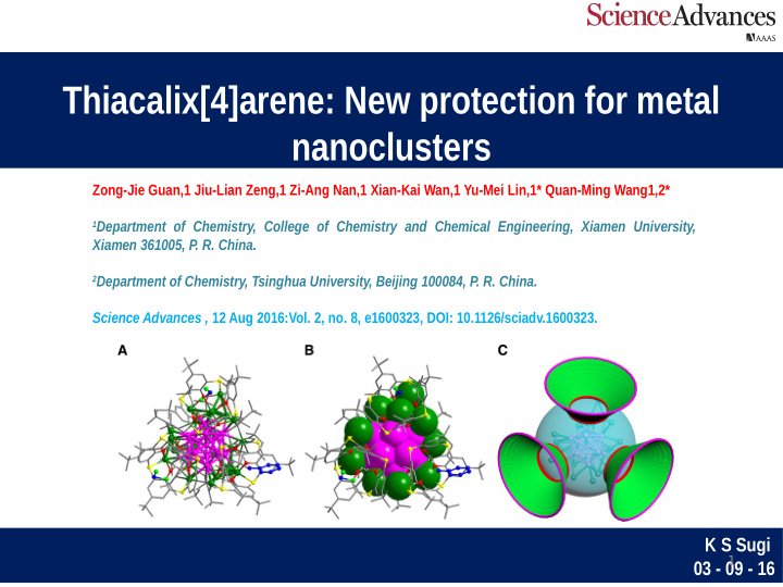 thiacalix 4 arene new protection for metal nanoclusters