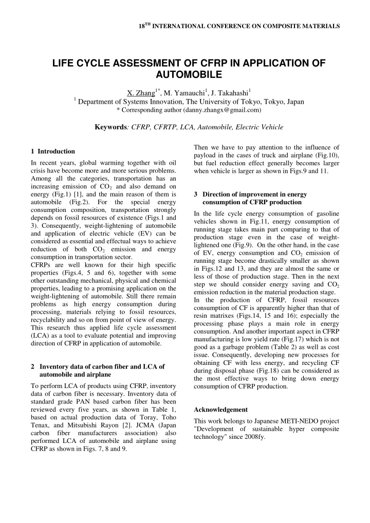 life cycle assessment of cfrp in application of automobile