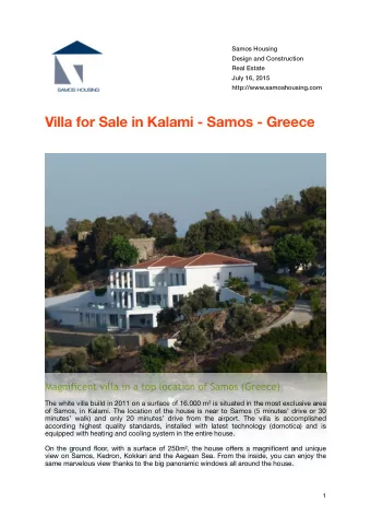 Villa for Sale in Kalami - Samos - Greece  Magnificent villa in a top location of Samos (Greece)