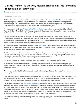 Call Me Ishmael Is the Only Melville Tradition in This Innovative  Presentation of Moby