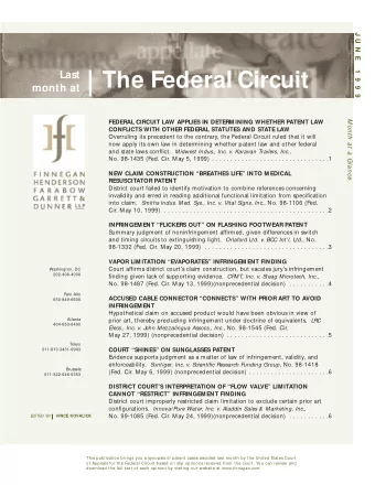 The Federal Circuit  month at  M ont h at  a Glance  FEDERAL CIRCUIT LAW APPLIES IN DETERM INING