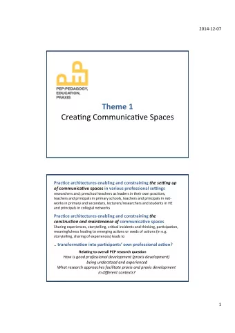 Theme  1   Crea,ng  Communica,ve  Spaces   Prac+ce  architectures  enabling