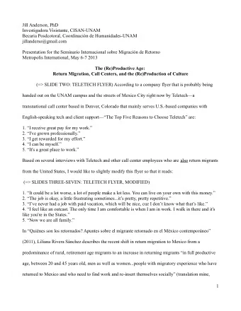 Jill Anderson, PhD  Investigadora Visistante, CISAN-UNAM  Becaria Posdcotoral, Coordinacin de