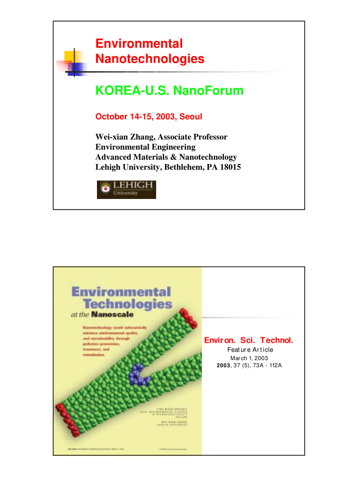 environmental nanotechnologies korea u s nanoforum