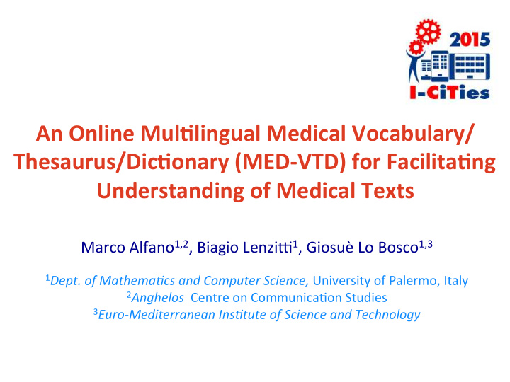 an online mul lingual medical vocabulary thesaurus dic