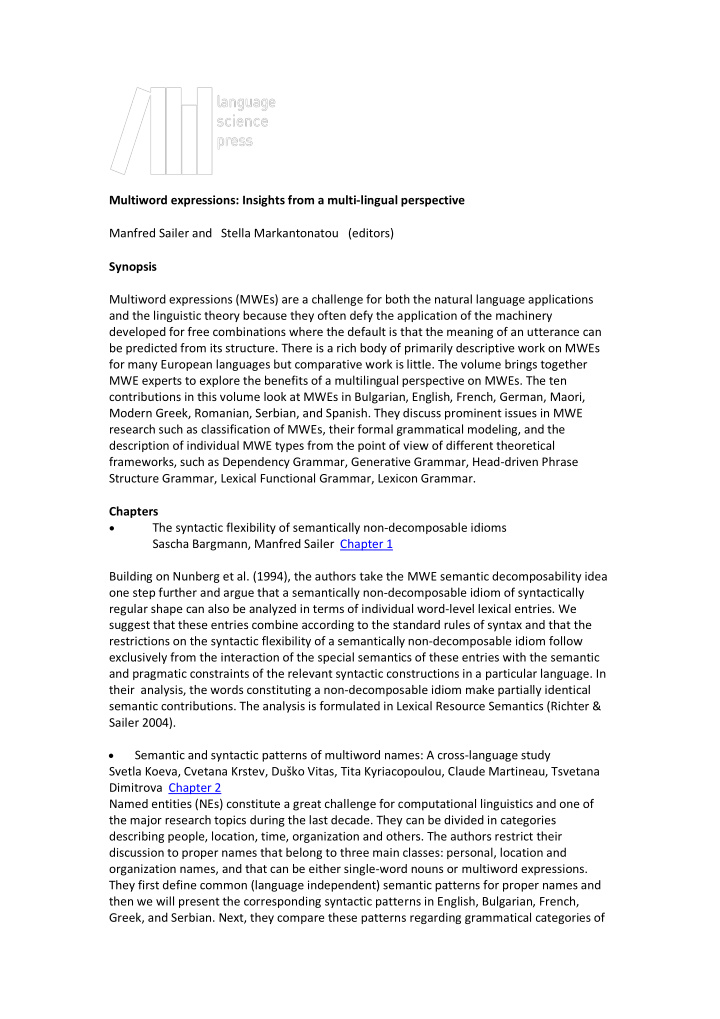 multiword expressions insights from a multi lingual