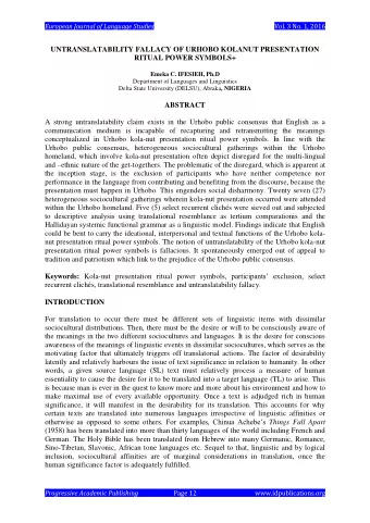 ISSN 2057-4797  UNTRANSLATABILITY FALLACY OF URHOBO KOLANUT PRESENTATION  RITUAL POWER SYMBOLS+