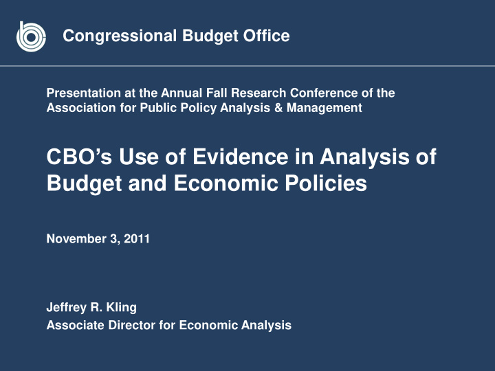 cbo s use of evidence in analysis of budget and economic