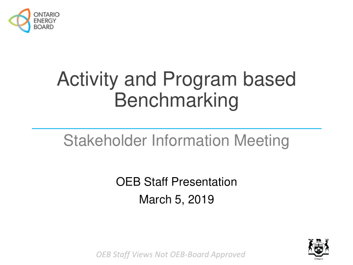 activity and program based benchmarking