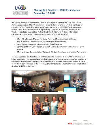 Sharing Best Practices  SPICE Presentation  September 17, 2018 WE LIP was honoured to have been