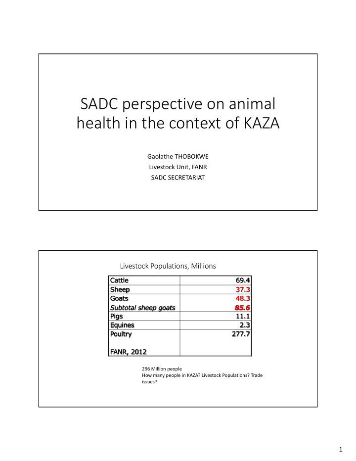 sadc perspective on animal health in the context of kaza