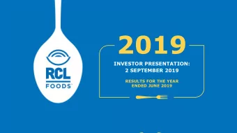2019  INVESTOR PRESENTATION:  2 SEPTEMBER 2019  RESULTS FOR THE YEAR  ENDED JUNE 2019  MILES DALLY