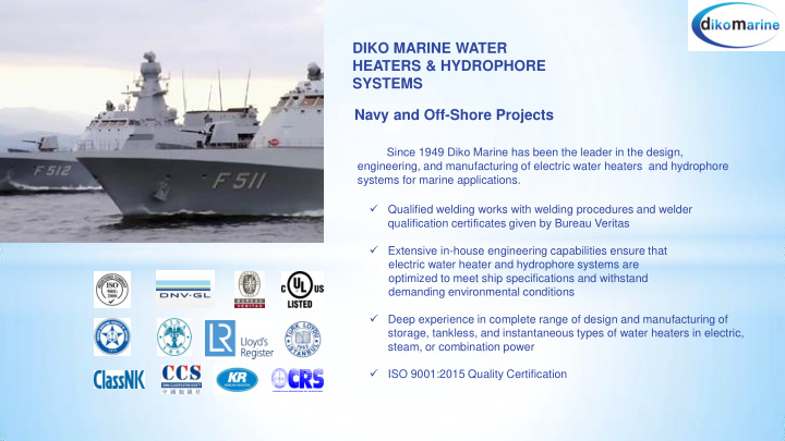 diko marine water heaters hydrophore systems navy and off