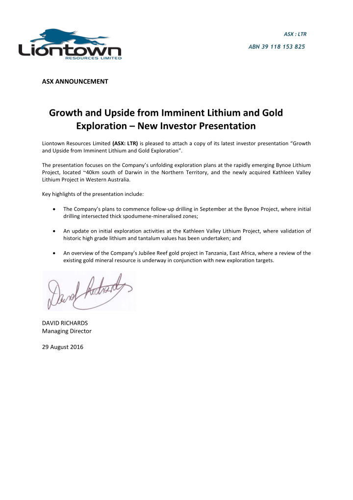 growth and upside from imminent lithium and gold