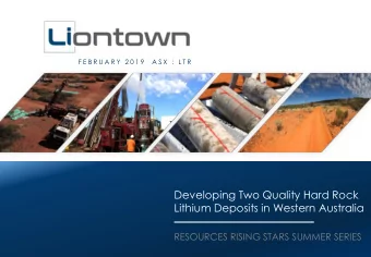 Developing Two Quality Hard Rock  Lithium Deposits in Western Australia  RESOURCES RISING STARS
