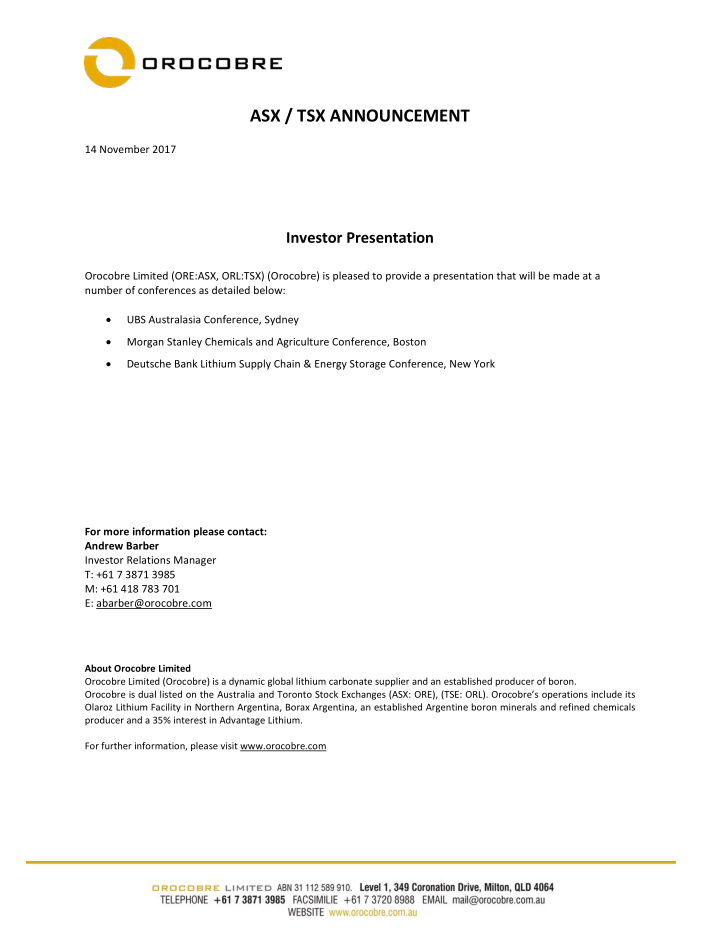 asx tsx announcement