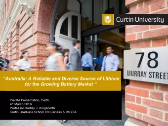 Australia: A Reliable and Diverse Source of Lithium for the Growing Battery Market   Private
