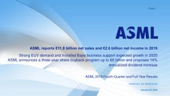 ASML reports 11.8 billion net sales and 2.6 billion net income in 2019  Strong EUV demand and