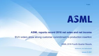 ASML reports record 2016 net sales and net income  EUV orders show strong customer commitment to
