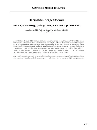 Dermatitis herpetiformis  Part I. Epidemiology, pathogenesis, and clinical presentation  Diana