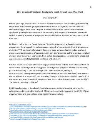 BDS: Globalized Palestinian Resistance to Israeli Annexation and Apartheid  Omar Barghouti* Fifteen