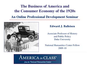 The Business of America and the Consumer Economy of the 1920s  An Online Professional Development