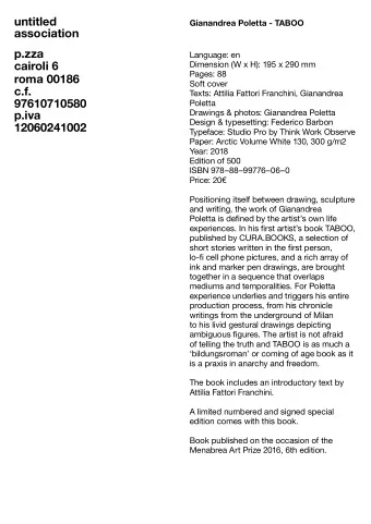 untitled  Gianandrea Poletta - TABOO  association  p.zza  Language: en  cairoli 6  Dimension (W x